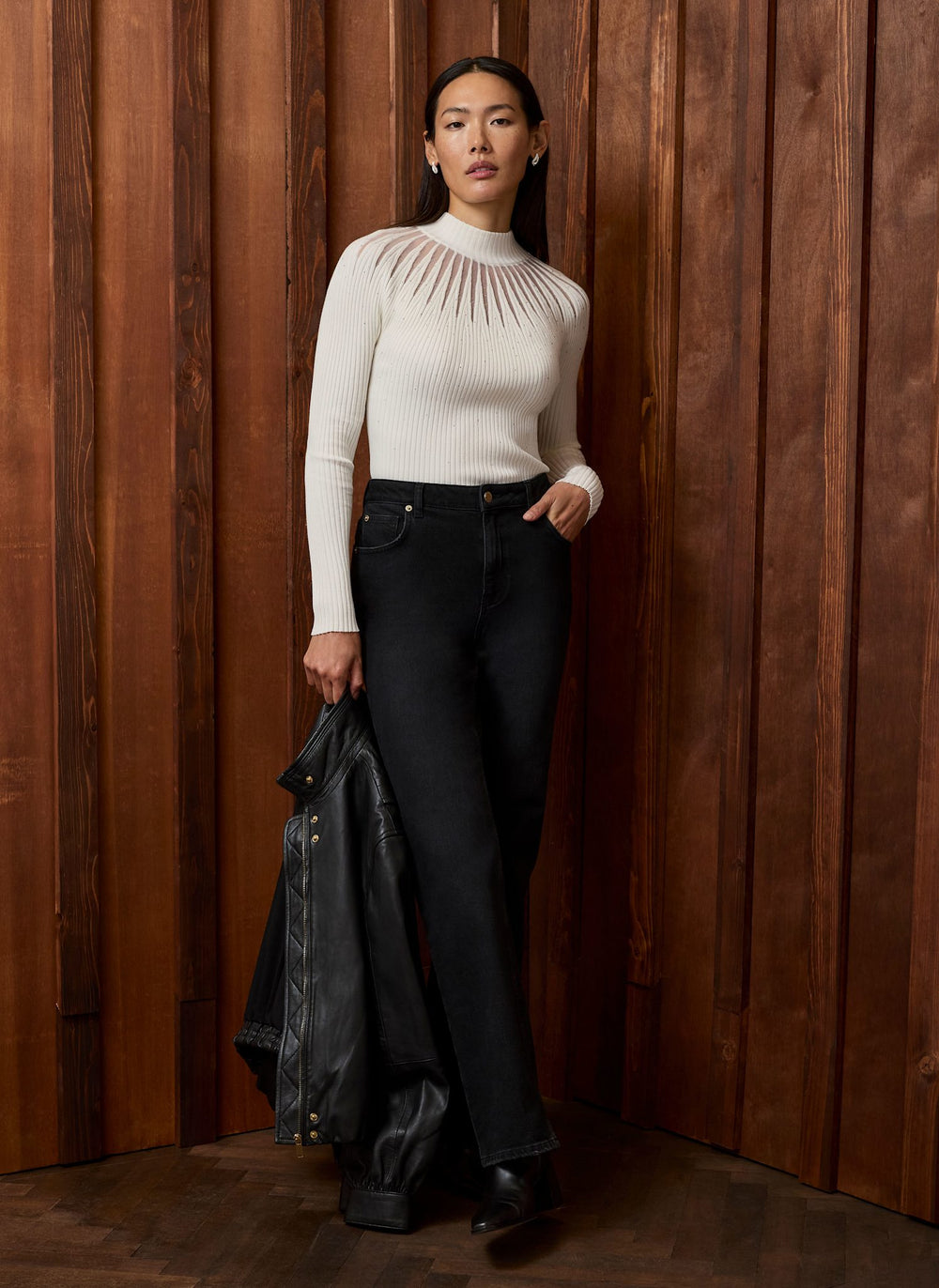 Cream Sparkle Sheer Knit Top