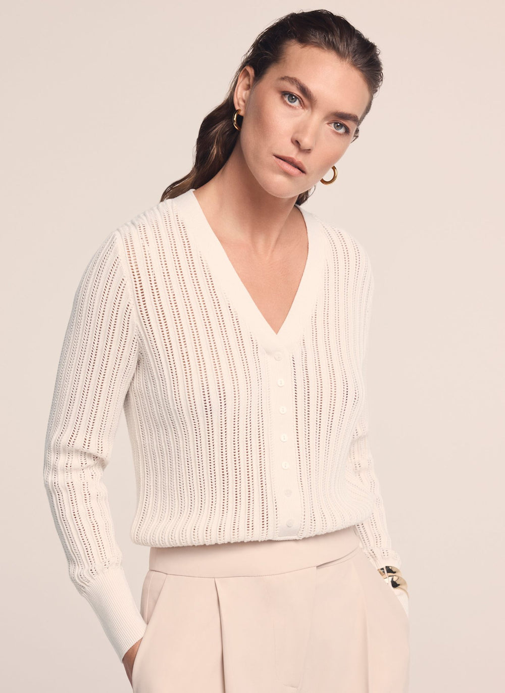 Cream Open Knit Top