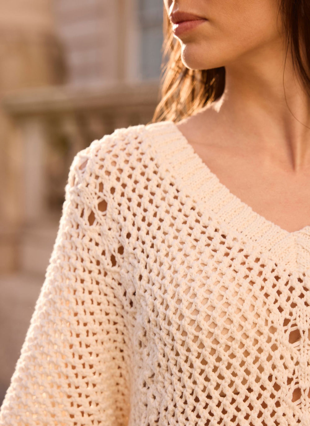 Cream Cotton Blend Knit Top