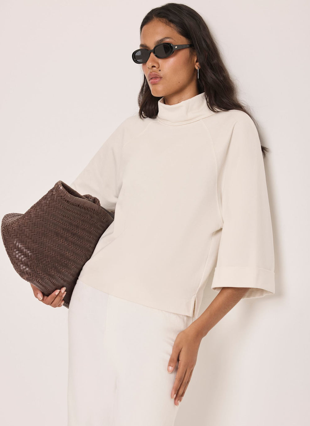 Cream Cotton High Neck Top