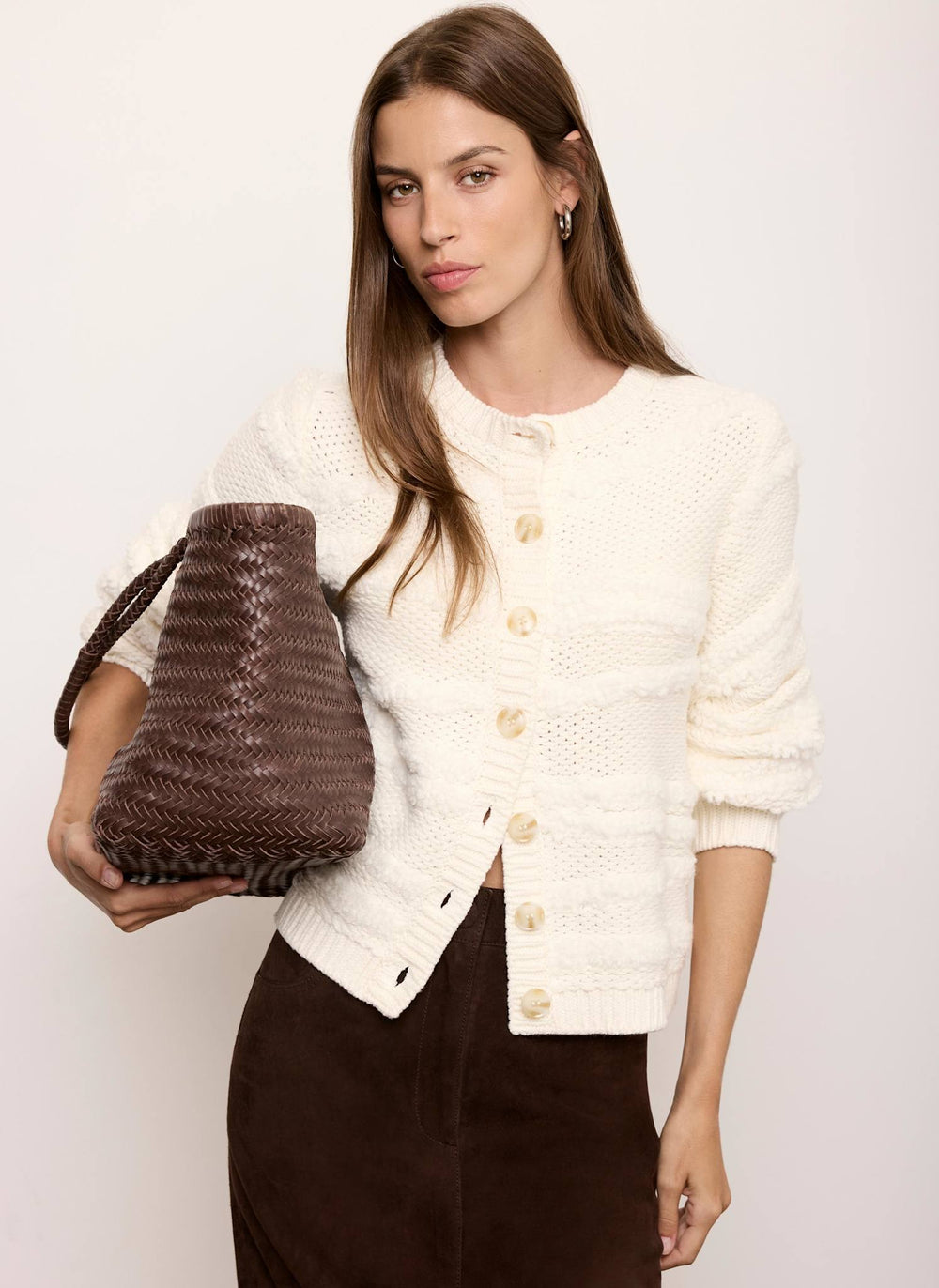 Cream Textured Knit Cardigan