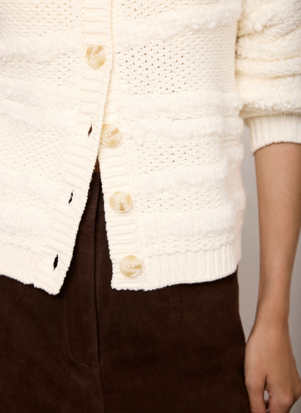 Cream Textured Knit Cardigan