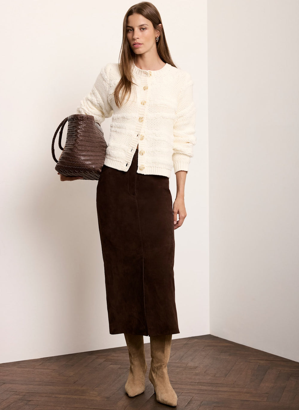 Cream Textured Knit Cardigan