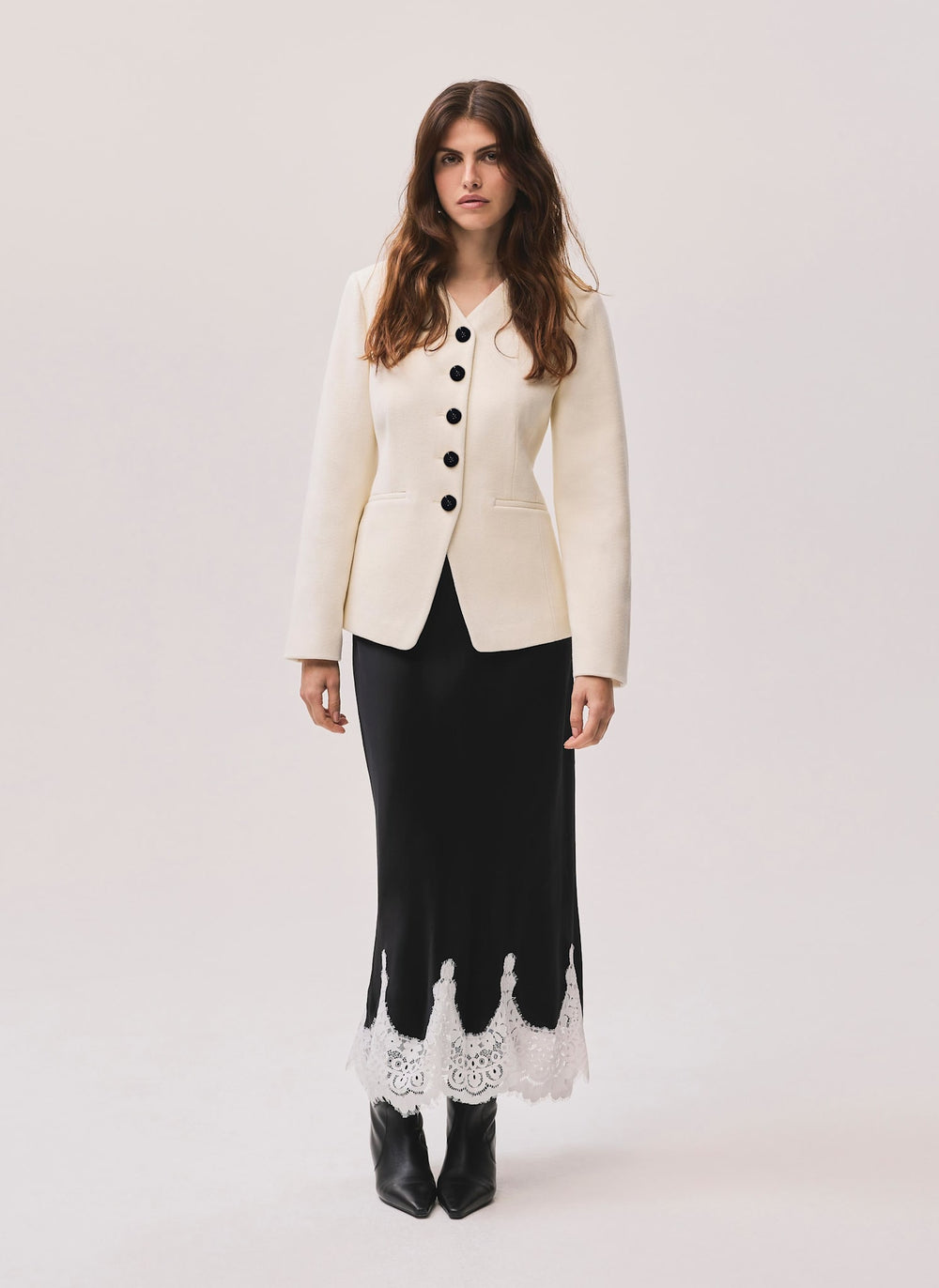 Cream Wool Blend Sculpted Jacket