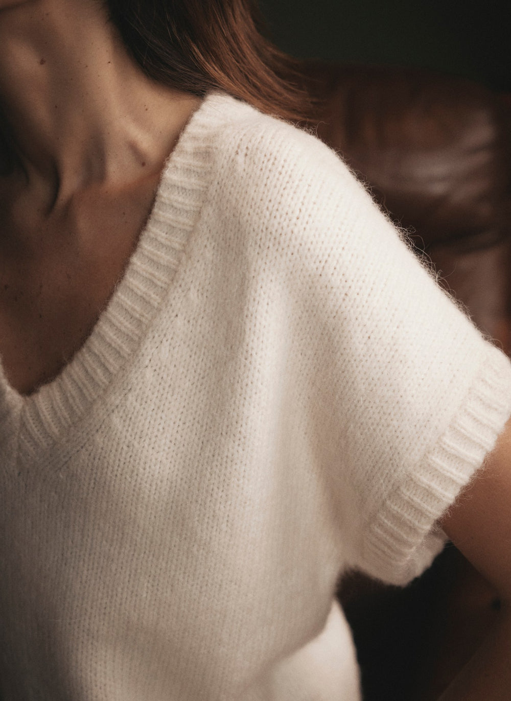 Cream V-Neck Sleeveless Knit Jumper