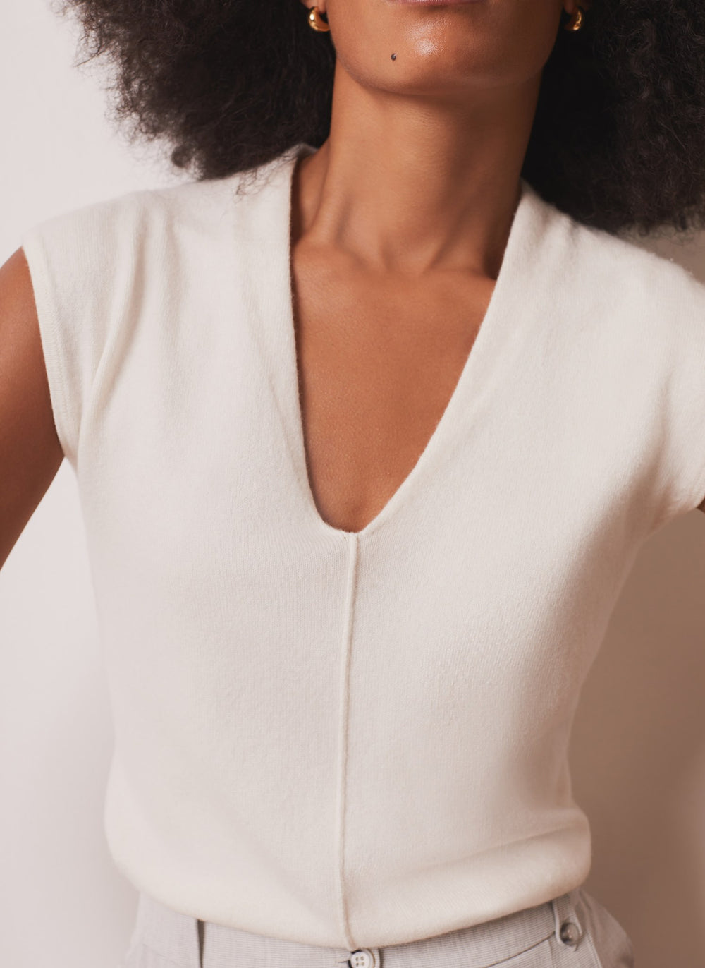 Cream Wool Blend Sleeveless Knit Top