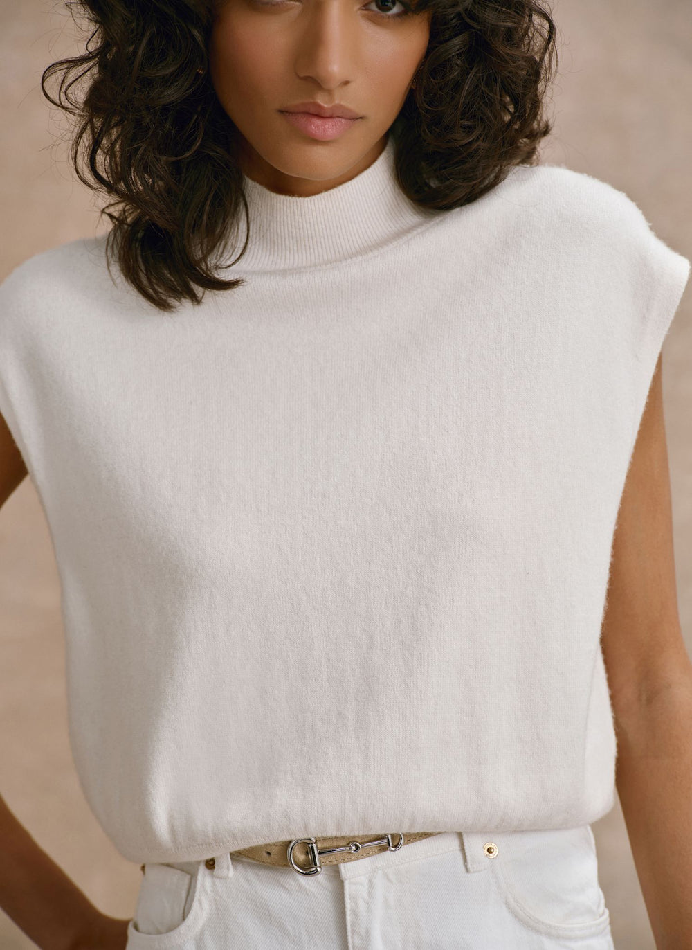 Cream Wool Blend Knit Top