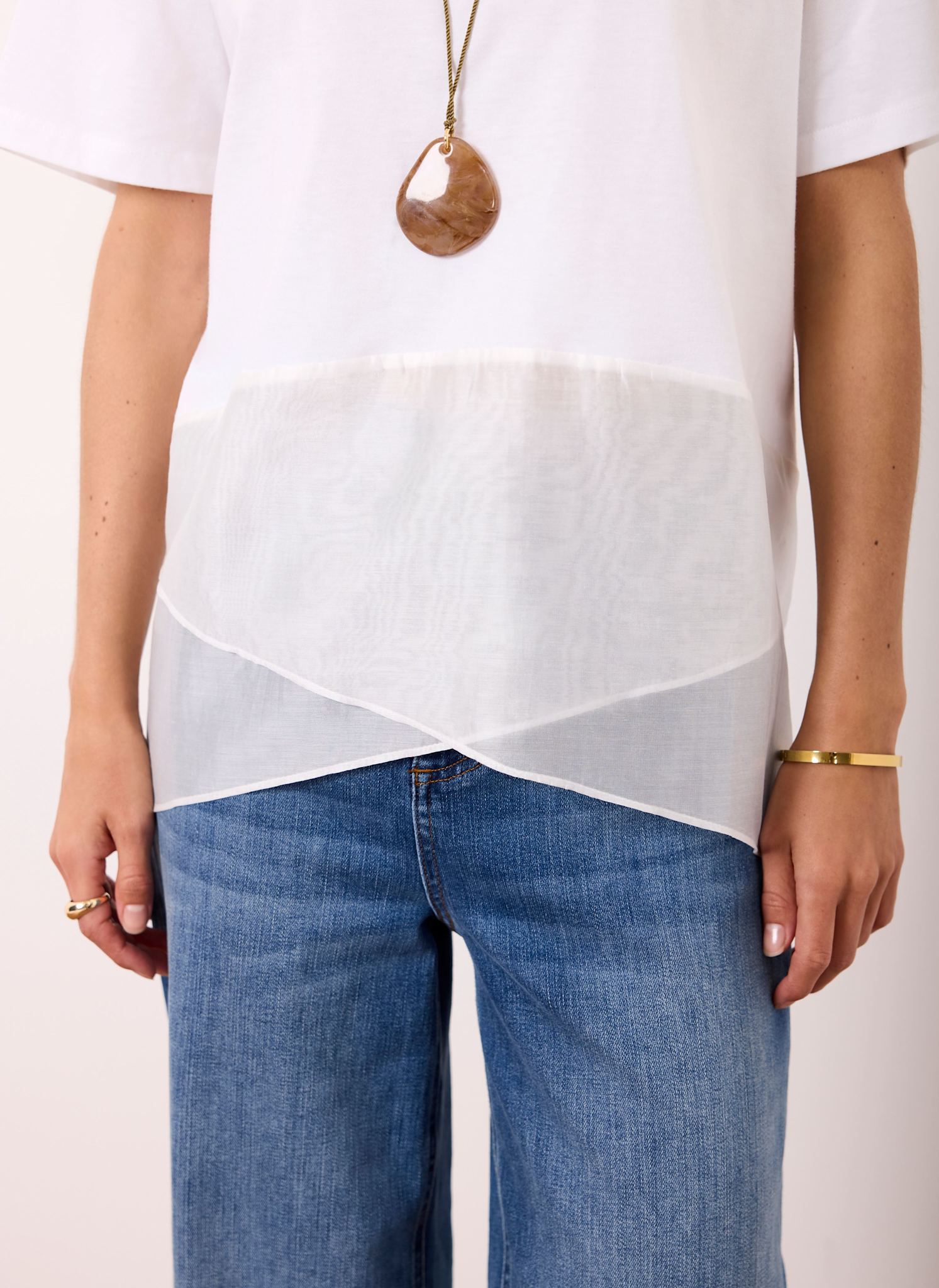 Cream Cotton Sheer Wrap T-Shirt – Mint Velvet