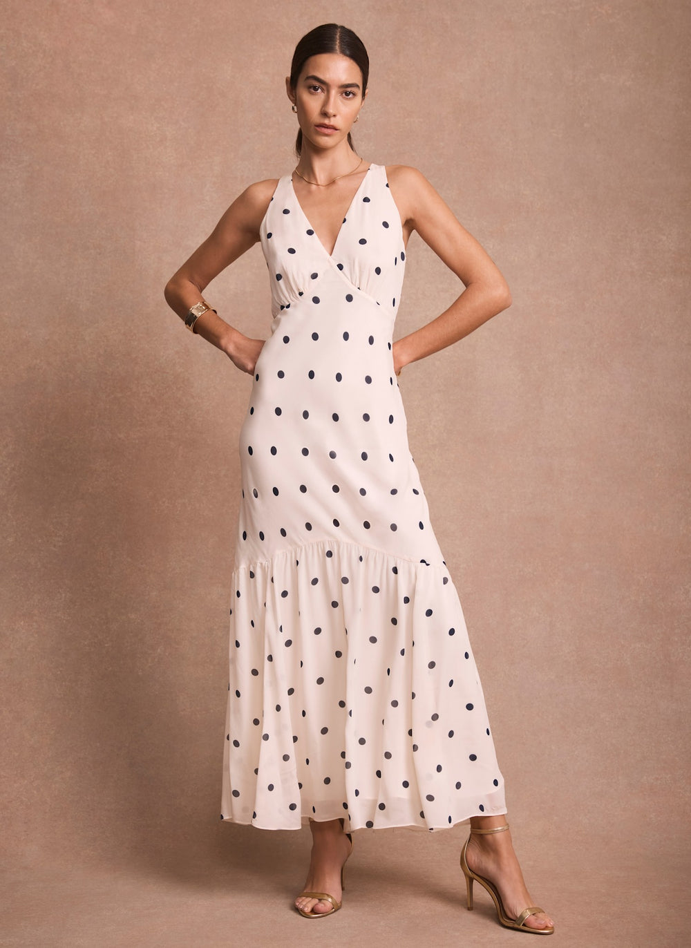 knee length dresses for ladies Cream Polka Dot Print Cape Maxi Dress – Mint Velvet