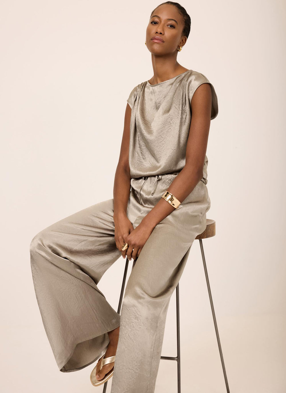 Gold Metallic Satin Top