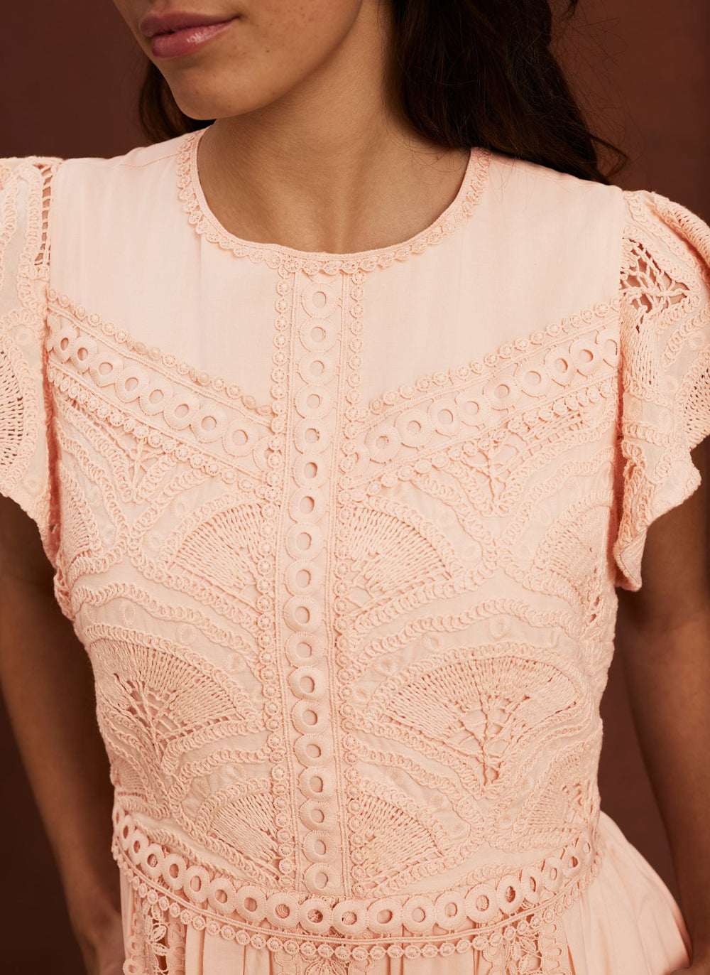 Pink Crochet Cotton Midi Dress