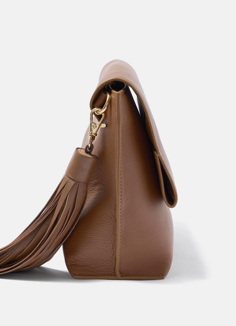 Daisy Tan Leather Fold Over Tassel Clutch