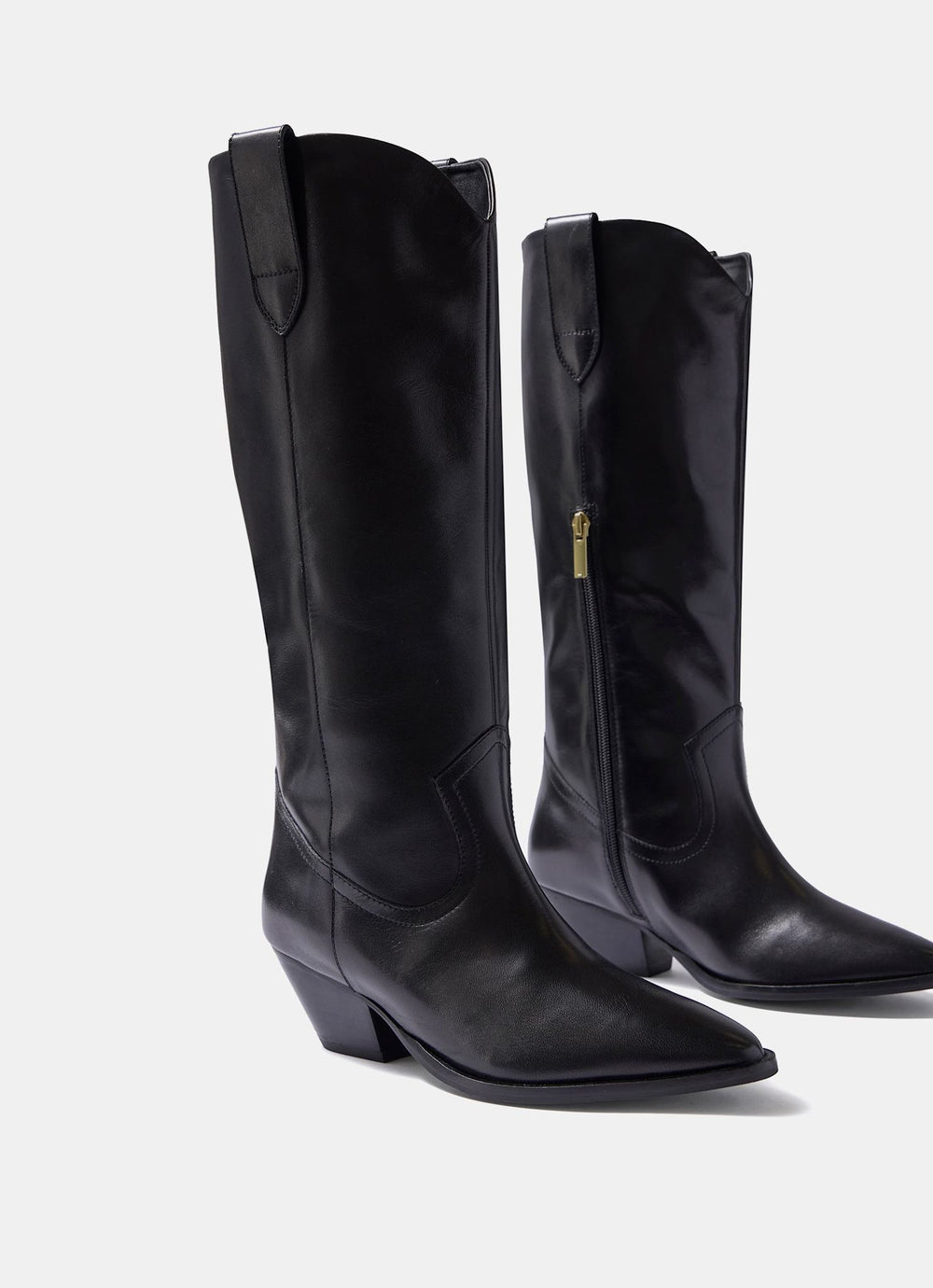 Dakota Black Leather Knee High Cowboy Boots