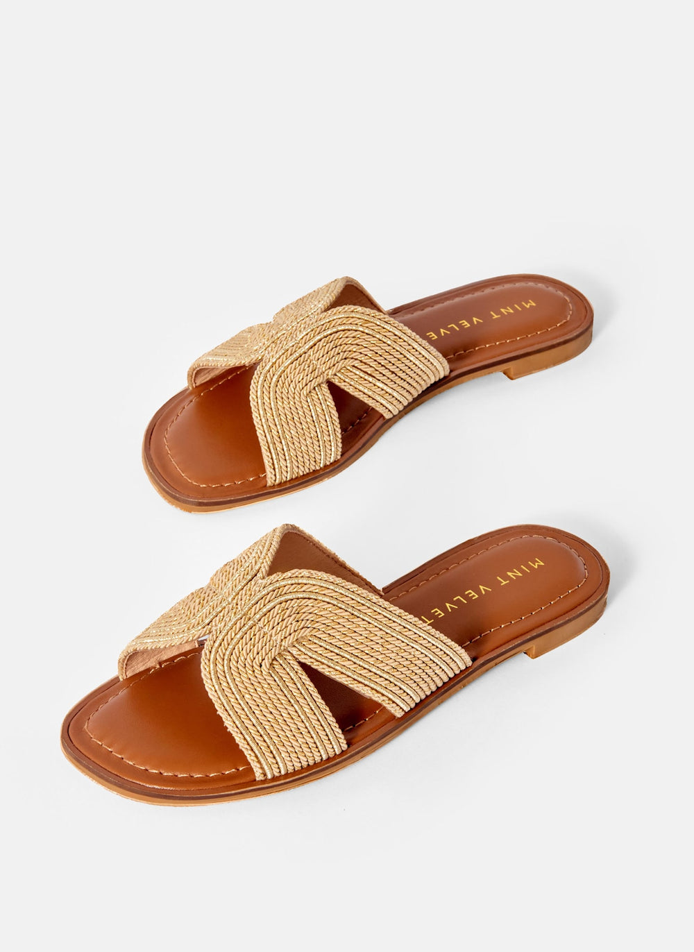 Darcie Gold Rope Flat Sandals