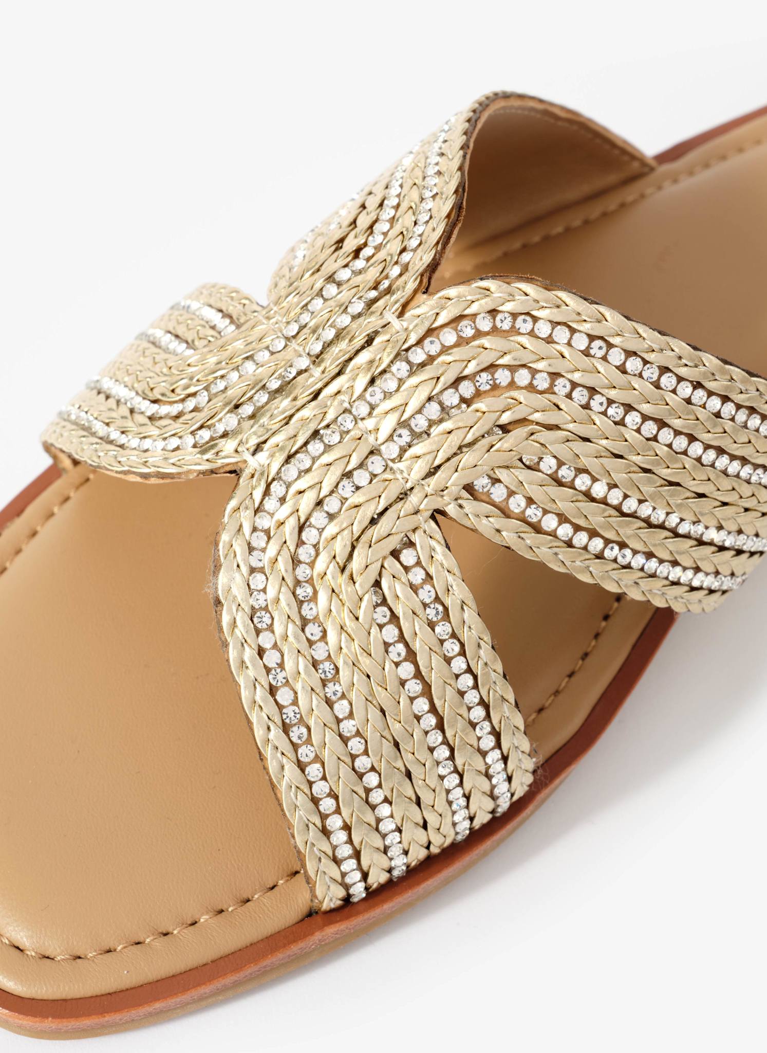 ミルクザノッティ　GOLD PLATE FLAT SANDAL 37DBR Darcy Gold Metallic Detail Sandals – Mint Velvet