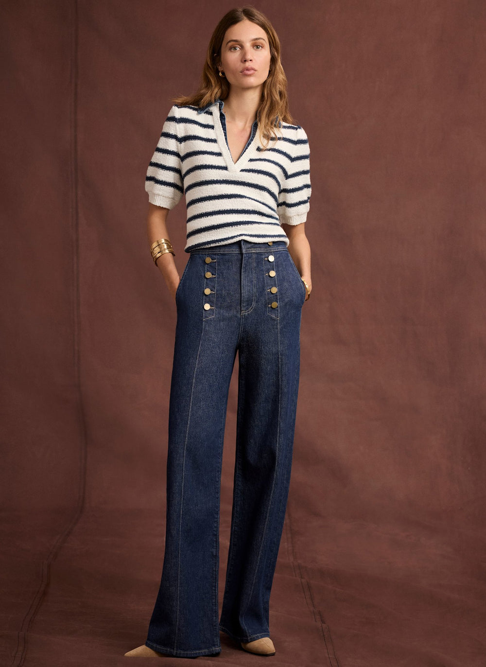 Indigo Button Front Tailored Jeans