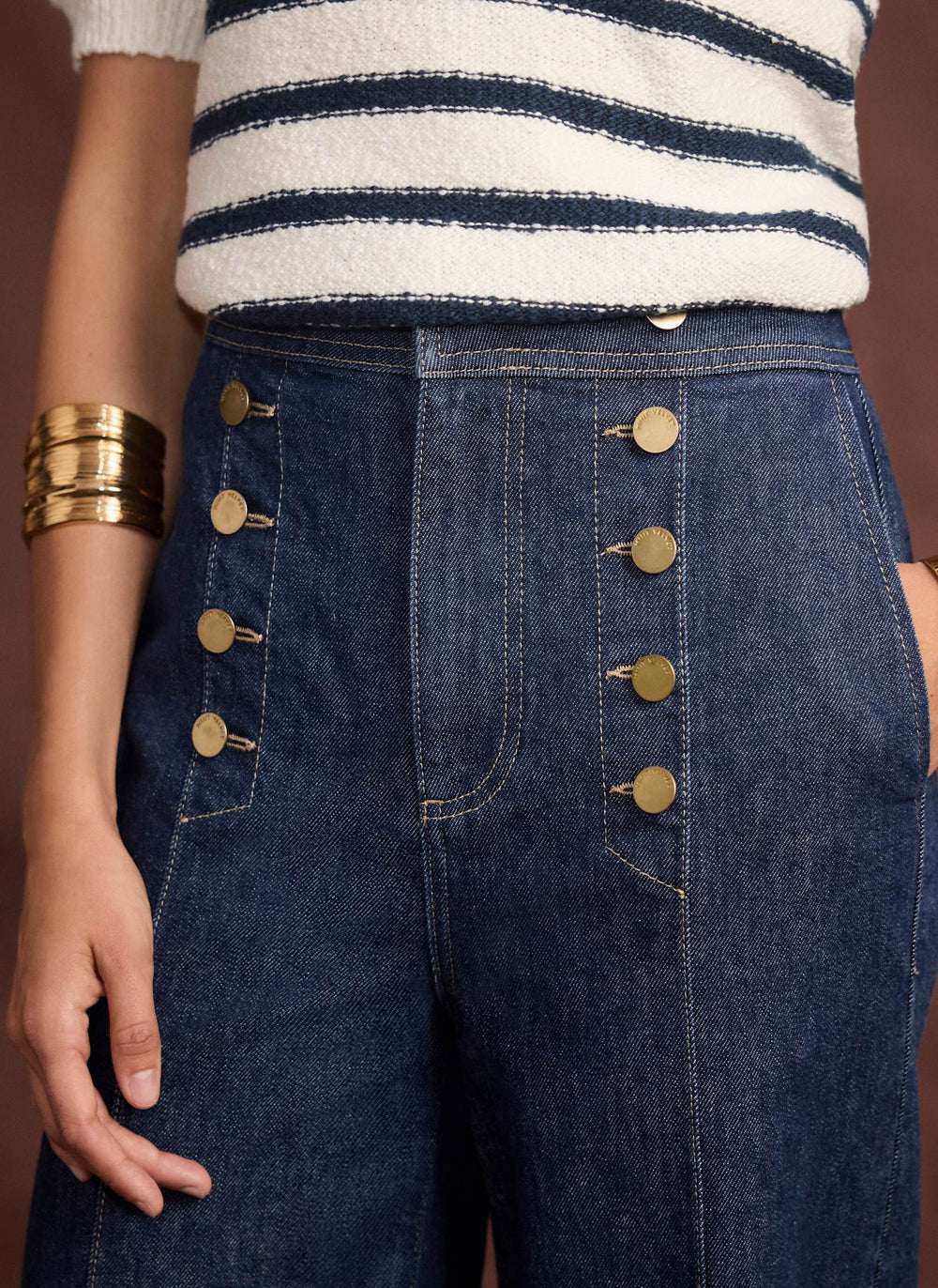 Indigo Button Front Tailored Jeans