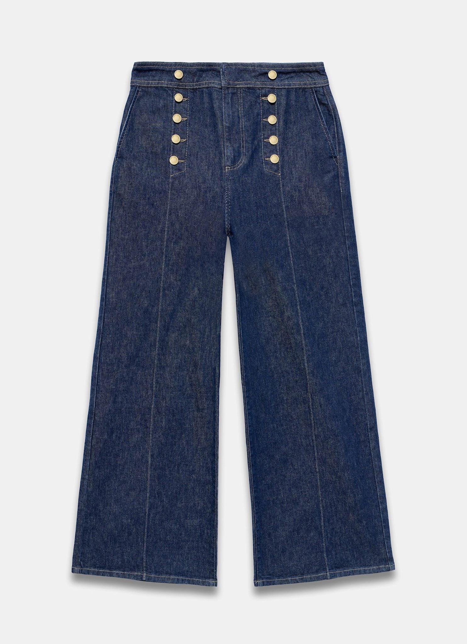 Dark Indigo Button Front Tailored Jeans – Mint Velvet