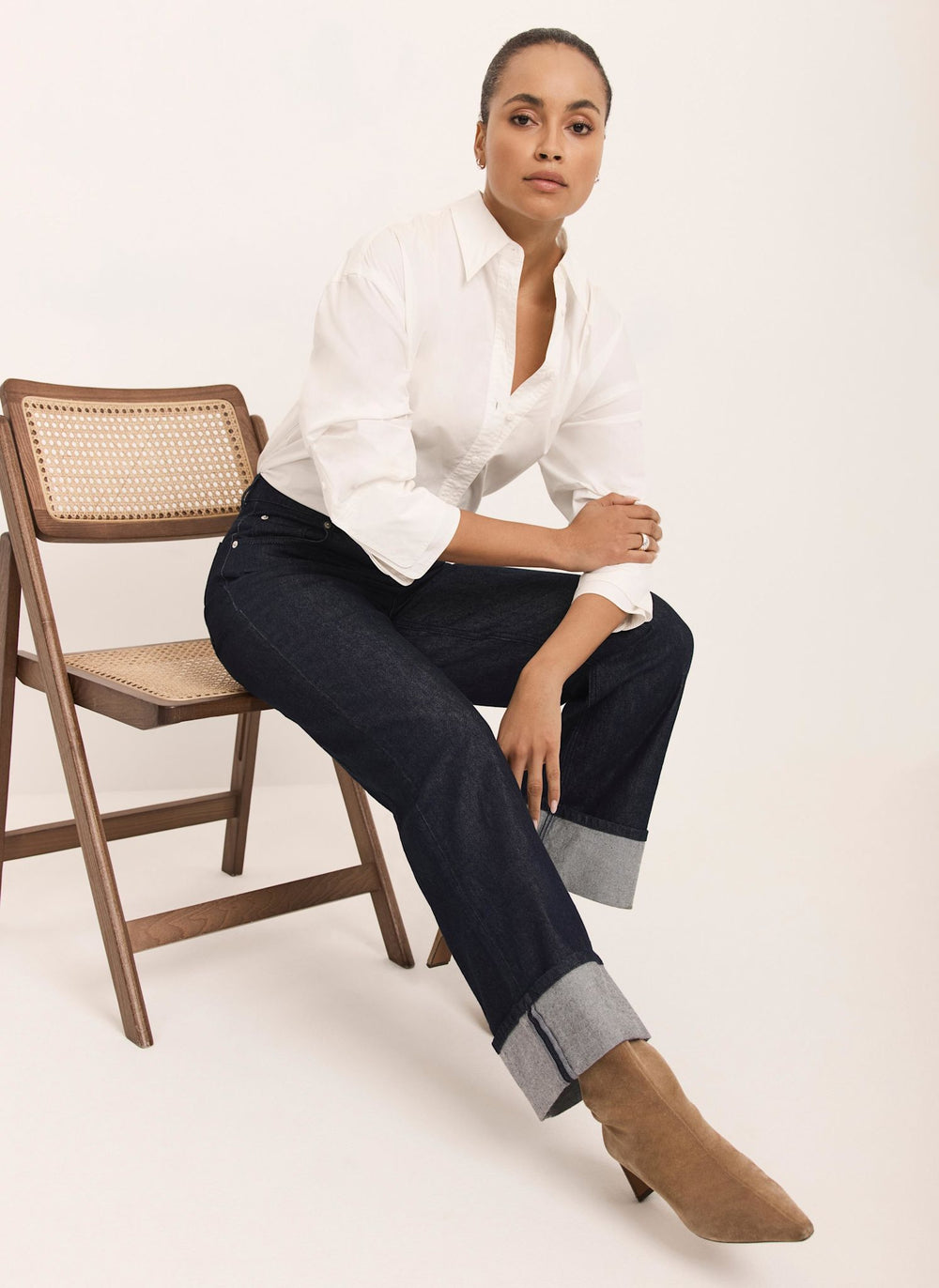 Dark Indigo Wide Turn Up Jeans