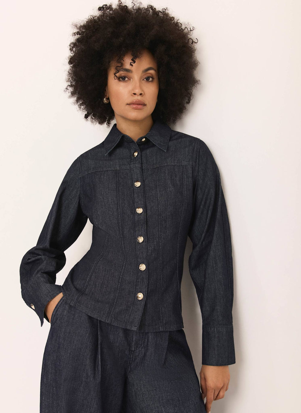 Dark Indigo Denim Fitted Shirt
