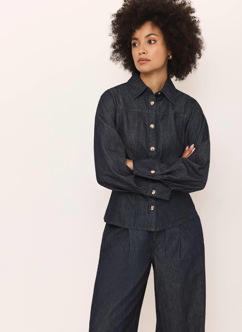 Dark Indigo Denim Fitted Shirt