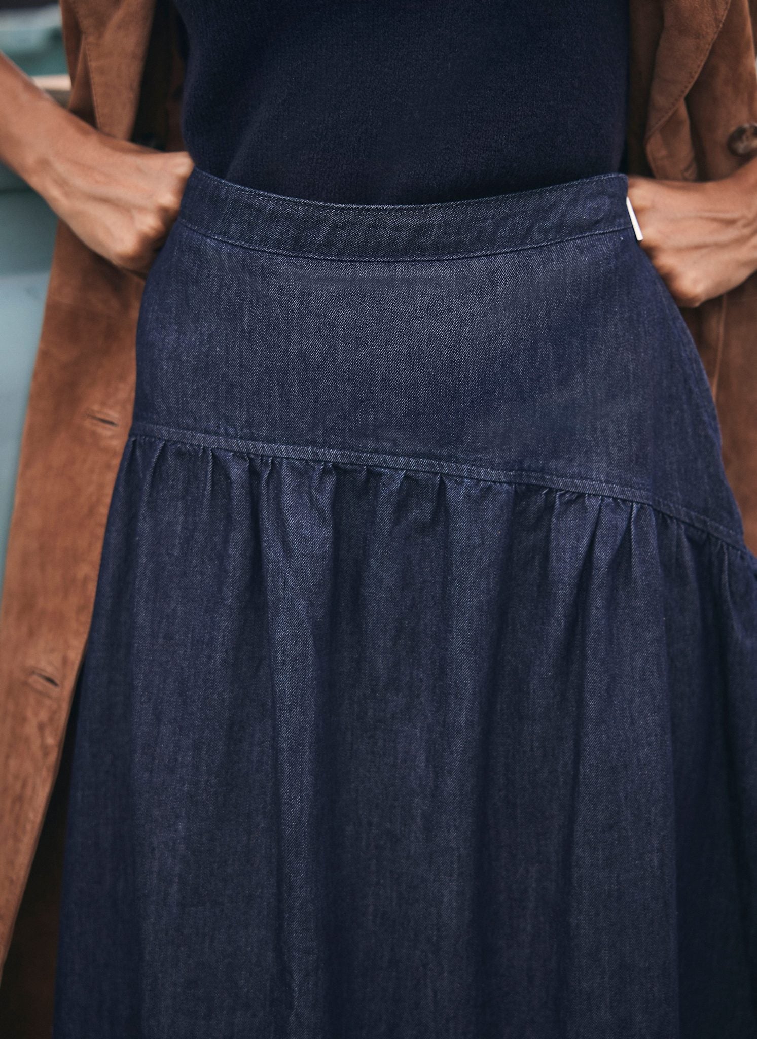 Dark Indigo Denim Maxi Skirt – Mint Velvet
