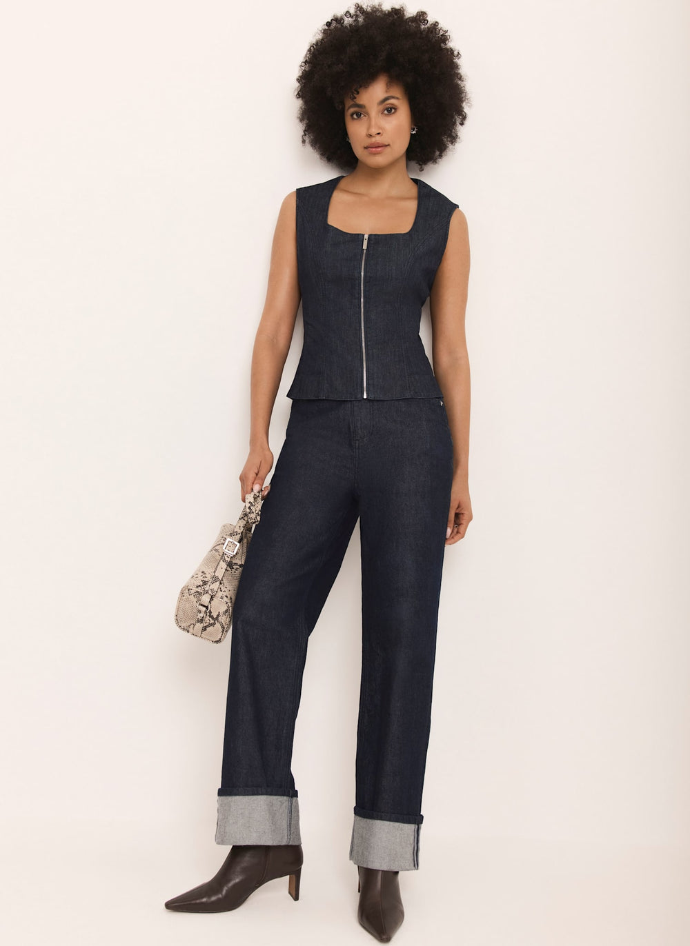Dark Indigo Denim Zip Detail Top