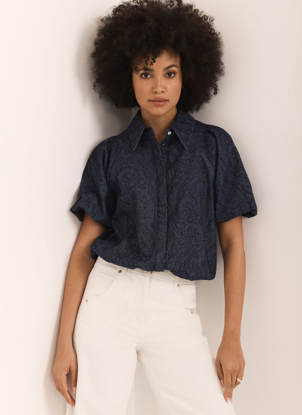 Dark Indigo Paisley Denim Shirt