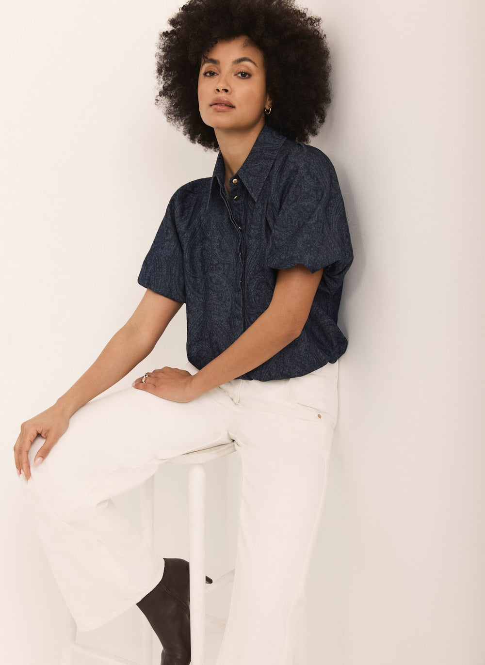 Dark Indigo Paisley Denim Shirt