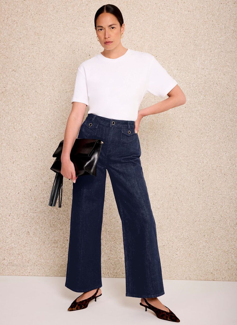 Dark Indigo Patch Pocket Wide Leg Crop Jeans
