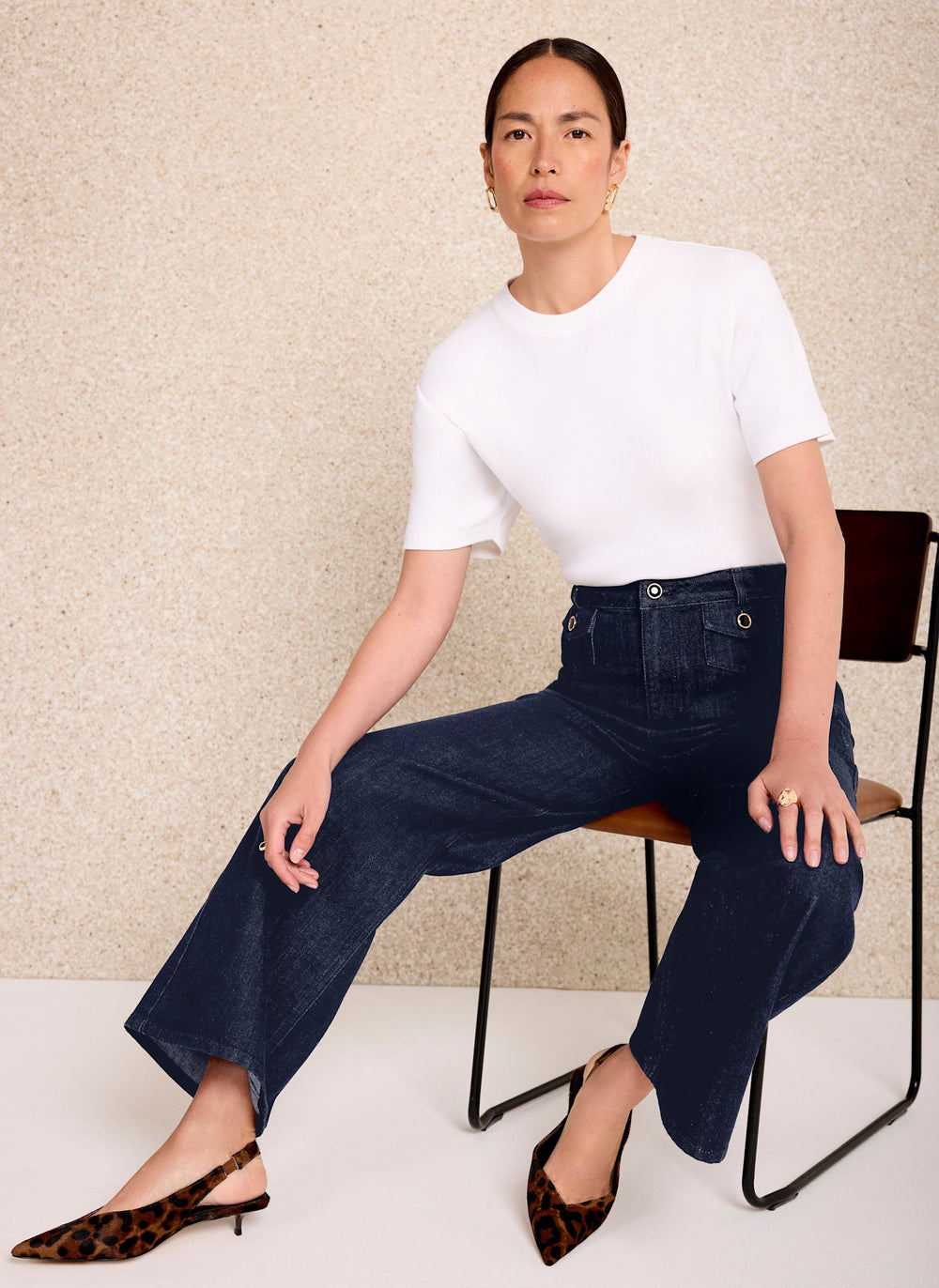 Dark Indigo Patch Pocket Wide Leg Crop Jeans