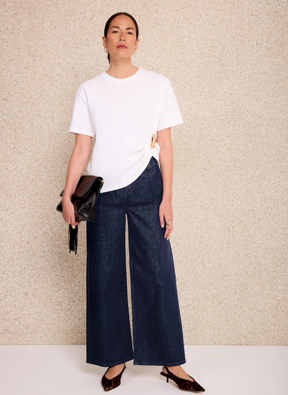 Dark Indigo Patch Pocket Wide Leg Crop Jeans
