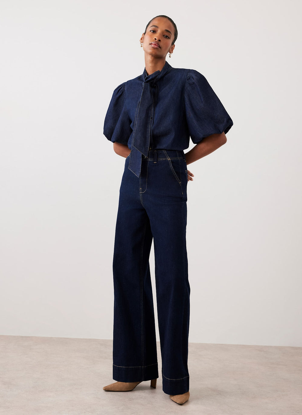 Dark Indigo Puff Sleeve Denim Shirt