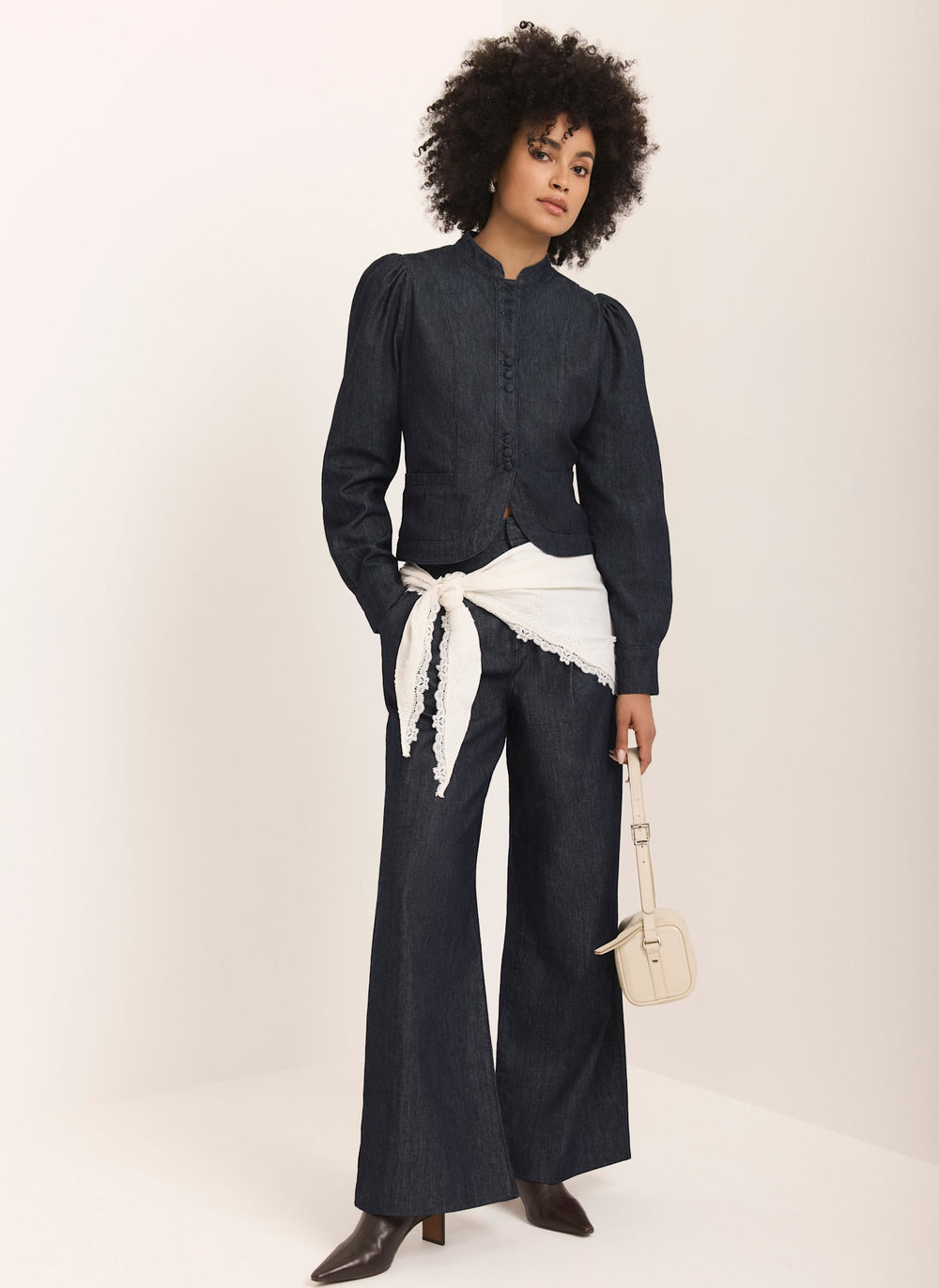 Dark Indigo Pleated Tailored Wide Leg Jeans