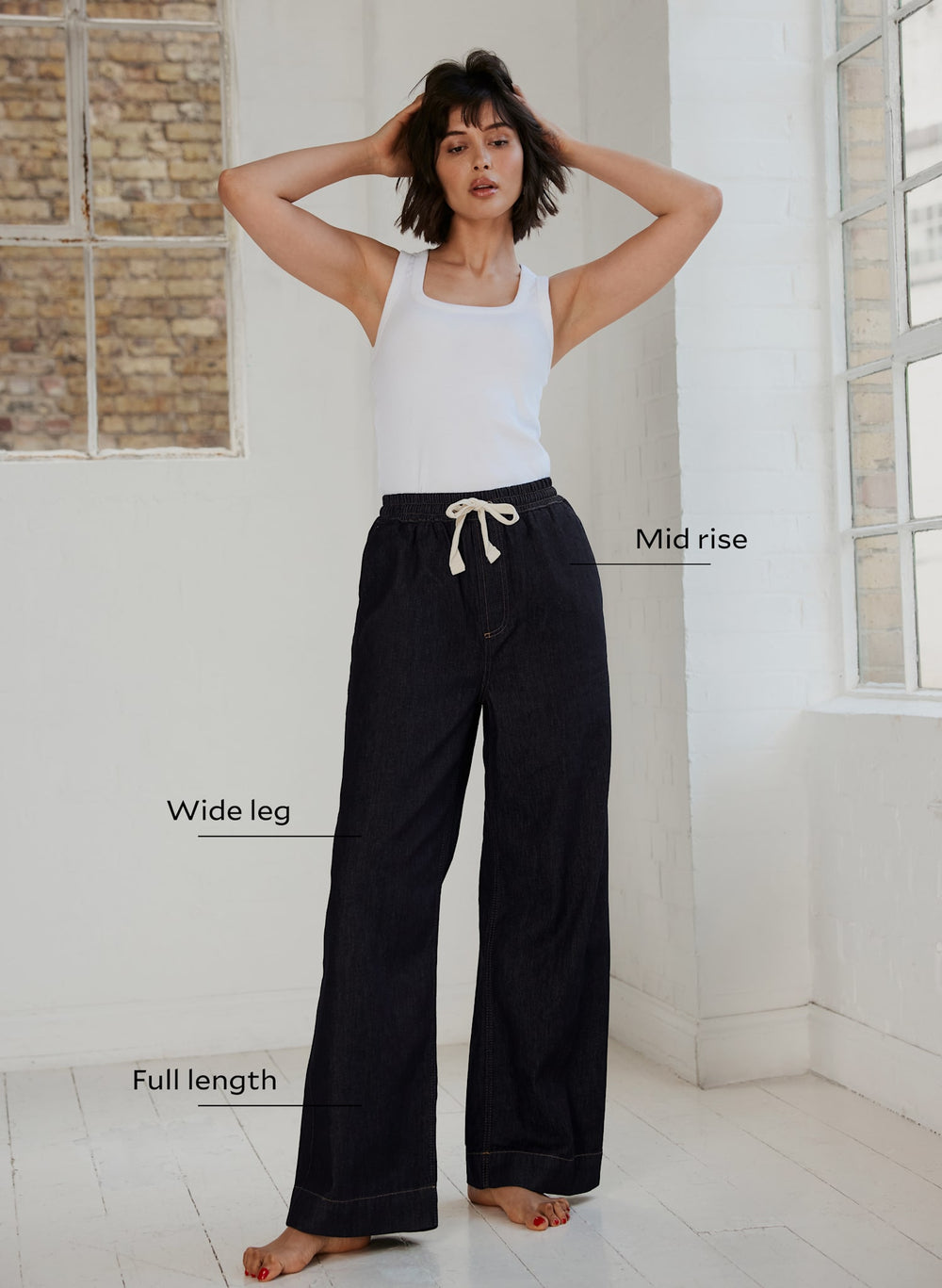 Dark Indigo Tie Waist Wide Jeans