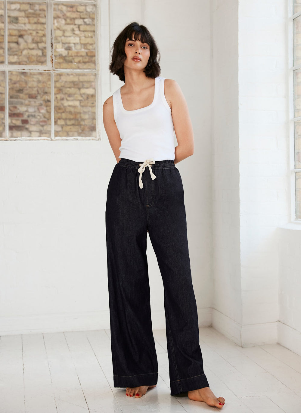 Dark Indigo Tie Waist Wide Jeans