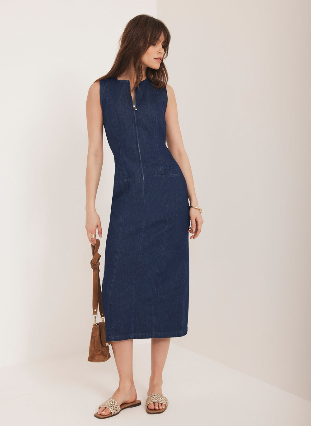 Dark Indigo Denim Midi Dress