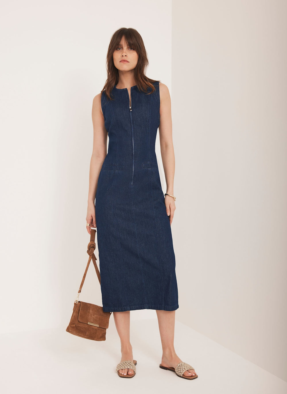 Dark Indigo Denim Midi Dress