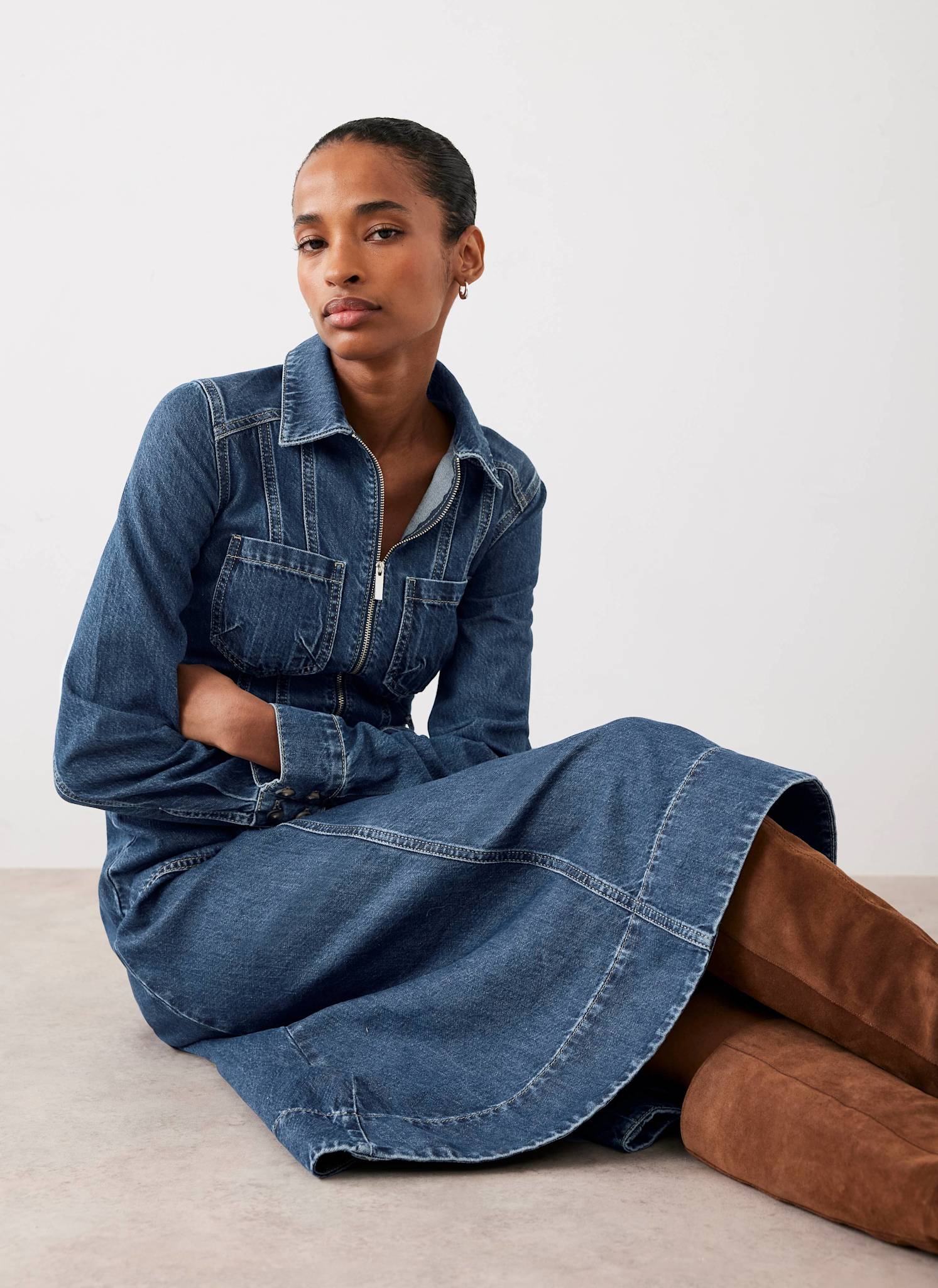 Indigo Denim Belted Midi Shirt Dress – Mint Velvet