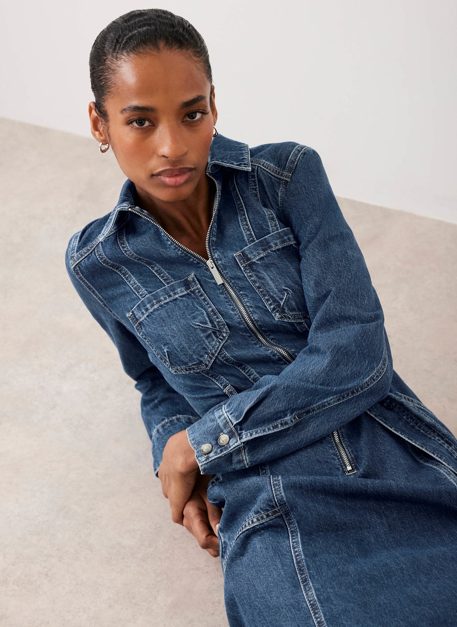 Indigo Denim Belted Midi Shirt Dress – Mint Velvet