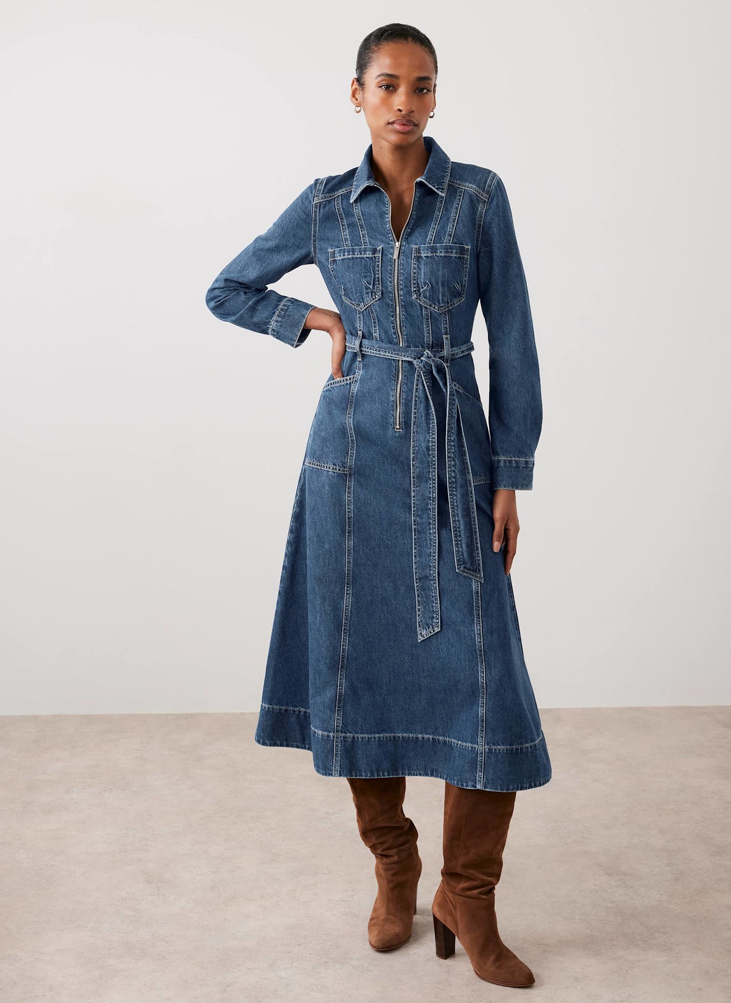 Indigo Denim Belted Midi Shirt Dress – Mint Velvet