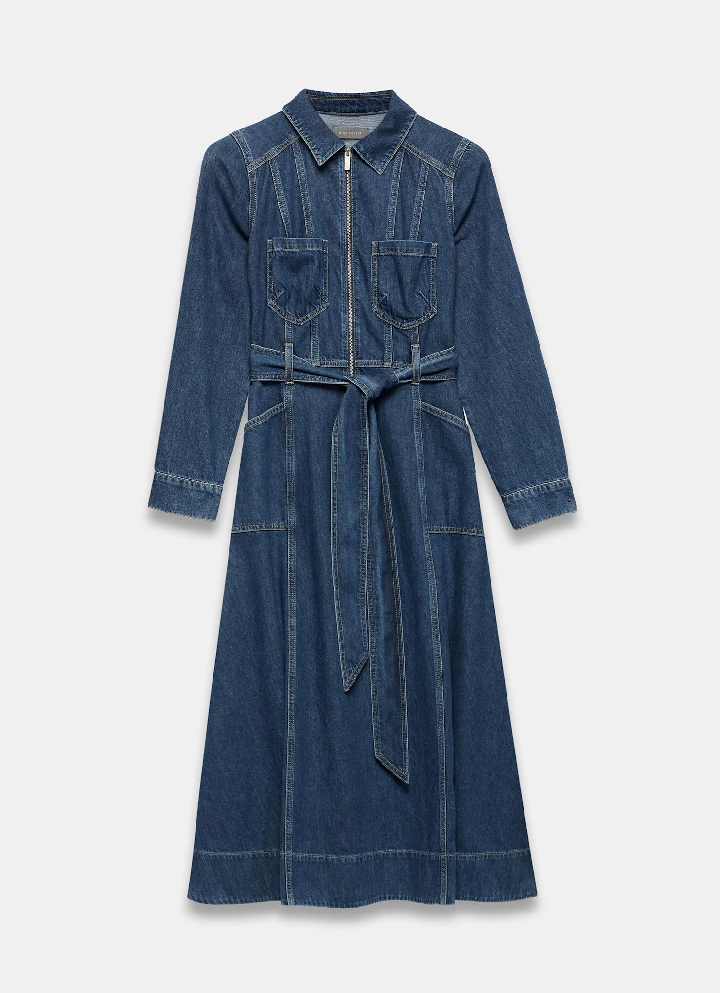 Indigo Denim Belted Midi Shirt Dress – Mint Velvet