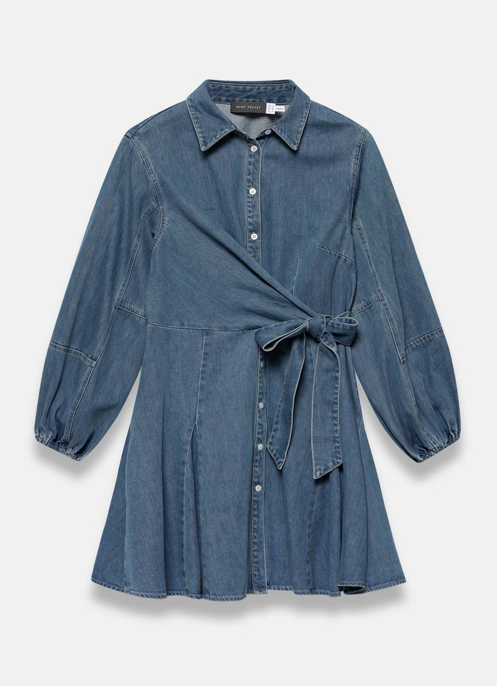 Mint Velvet Mid Blue Denim Long Sleeve Mini Shirt Dress | Size 12 | Blue Mint Velvet Mid Blue Denim Long Sleeve Mini Shirt Dress | Size 12 | Blue