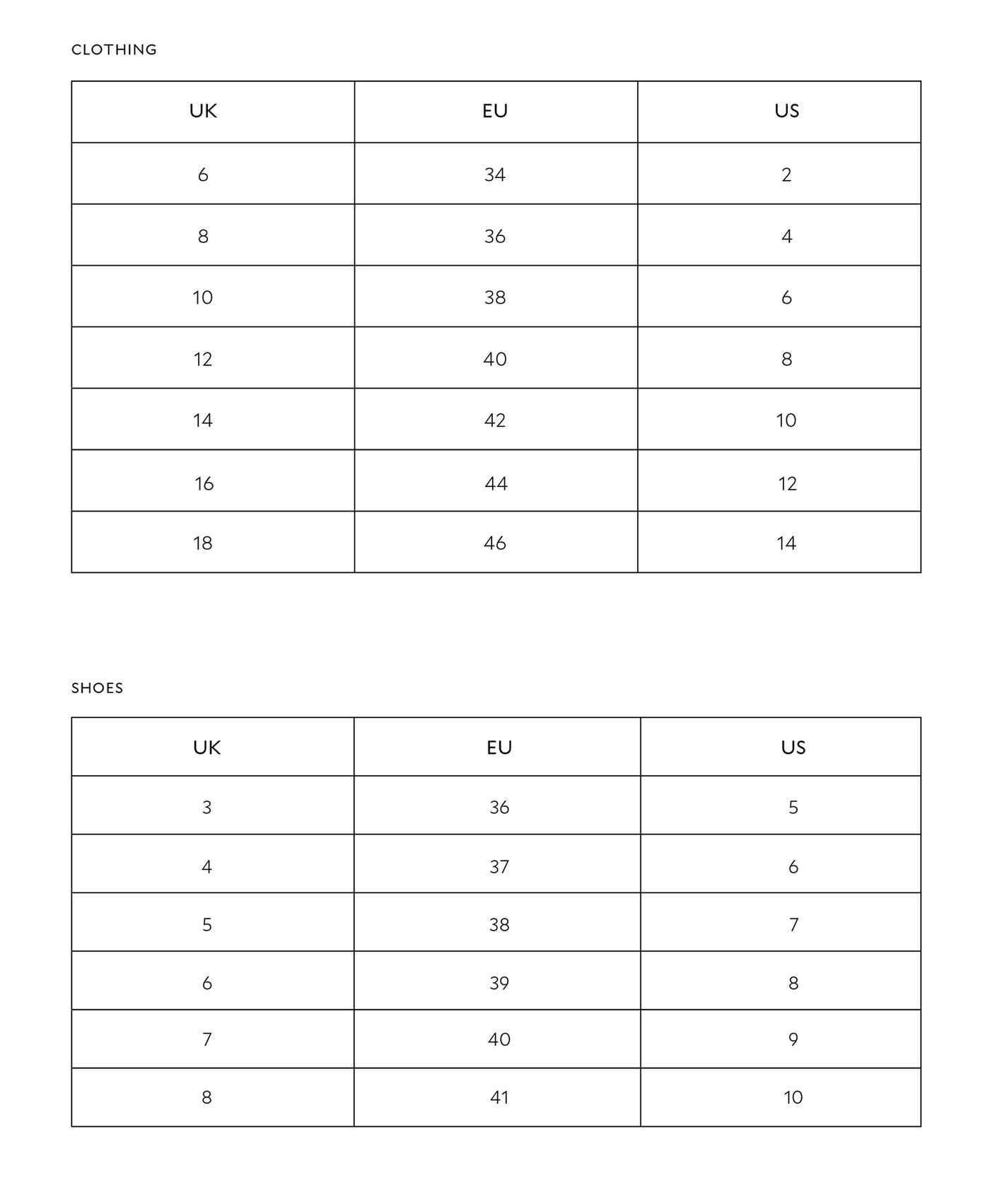 Size Guide Mint Velvet
