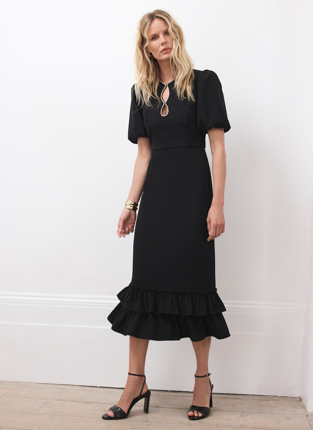 Black Diamante Trim Midi Dress