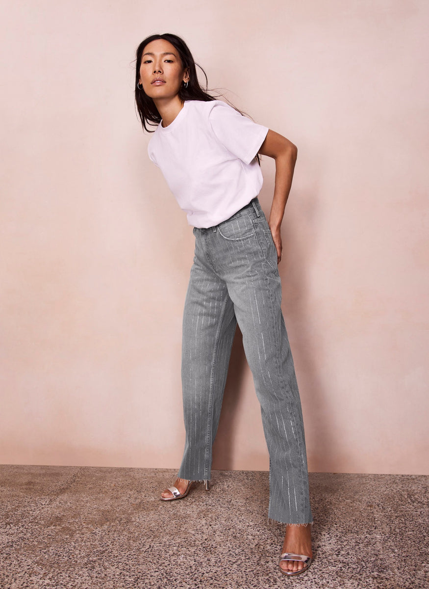 Grey Wide Diamante Jeans – Mint Velvet