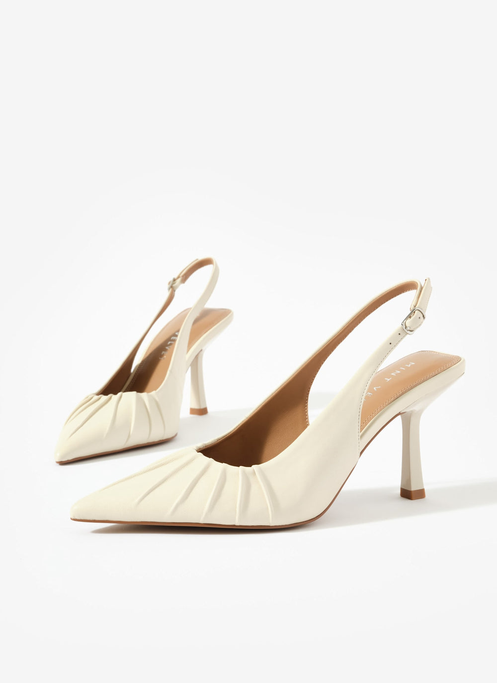 Dot Cream Leather Ruched Slingback Heels