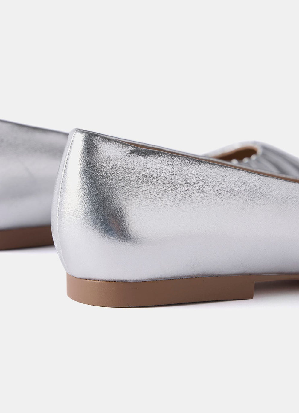 Dottie Silver Leather Ballet Flat Shoes