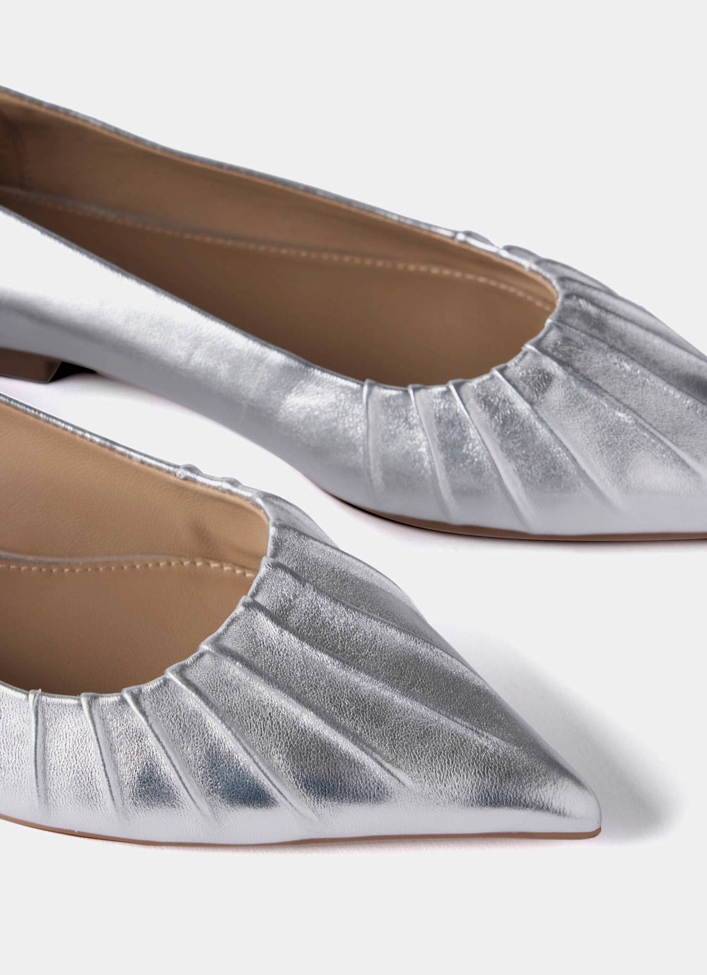 Dottie Silver Leather Ballet Flat Shoes