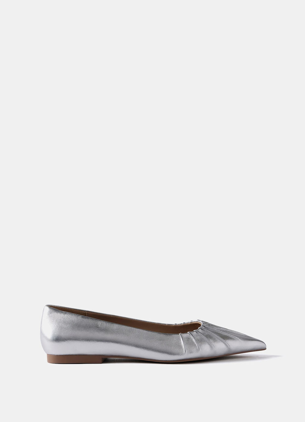 Dottie Silver Leather Ballet Flat Shoes